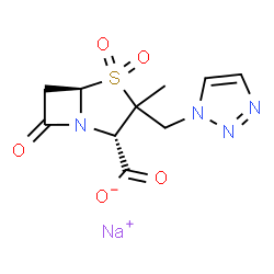 ChemSpider 2D Image | Sodium (2S,5R)-3-methyl-7-oxo-3-(1H-1,2,3-triazol-1-ylmethyl)-4-thia-1-azabicyclo[3.2.0]heptane-2-carboxylate 4,4-dioxide | C10H11N4NaO5S