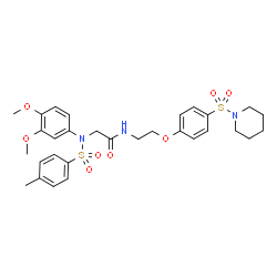 ChemSpider 2D Image | N~2~-(3,4-Dimethoxyphenyl)-N~2~-[(4-methylphenyl)sulfonyl]-N-{2-[4-(1-piperidinylsulfonyl)phenoxy]ethyl}glycinamide | C30H37N3O8S2
