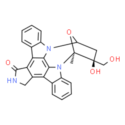 ChemSpider 2D Image | (5S,6S)-6-hydroxy-6-(hydroxymethyl)-5-methyl-5,6,7,8,14,15-hexahydro-13H-5,8-epoxy-4b,8a,14-triazadibenzo[b,h]cycloocta[1,2,3,4-jkl]cyclopenta[e]-as-indacen-13-one | C26H21N3O4