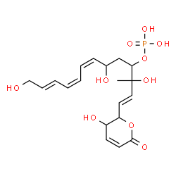 ChemSpider 2D Image | (1E,7Z,9Z,11E)-3,6,13-Trihydroxy-1-(3-hydroxy-6-oxo-3,6-dihydro-2H-pyran-2-yl)-3-methyl-1,7,9,11-tridecatetraen-4-yl dihydrogen phosphate | C19H27O10P