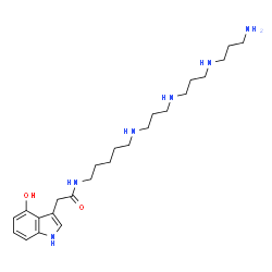 ChemSpider 2D Image | N-(5-{[3-({3-[(3-Aminopropyl)amino]propyl}amino)propyl]amino}pentyl)-2-(4-hydroxy-1H-indol-3-yl)acetamide | C24H42N6O2