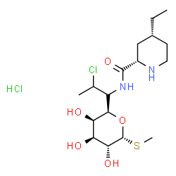 ChemSpider 2D Image | Methyl (5R)-5-[(1S)-2-chloro-1-({[(2S,4R)-4-ethyl-2-piperidinyl]carbonyl}amino)propyl]-1-thio-beta-L-arabinopyranoside hydrochloride (1:1) | C17H32Cl2N2O5S