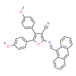 ChemSpider 2D Image | 2-[(E)-(9-Anthrylmethylene)amino]-4,5-bis(4-methoxyphenyl)-3-furonitrile | C34H24N2O3