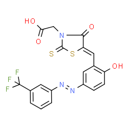 ChemSpider 2D Image | [(5Z)-5-(2-Hydroxy-5-{(E)-[3-(trifluoromethyl)phenyl]diazenyl}benzylidene)-4-oxo-2-thioxo-1,3-thiazolidin-3-yl]acetic acid | C19H12F3N3O4S2