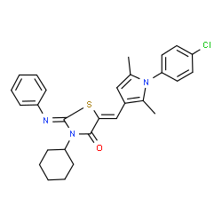 ChemSpider 2D Image | (2Z,5Z)-5-{[1-(4-Chlorophenyl)-2,5-dimethyl-1H-pyrrol-3-yl]methylene}-3-cyclohexyl-2-(phenylimino)-1,3-thiazolidin-4-one | C28H28ClN3OS