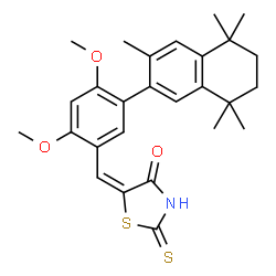ChemSpider 2D Image | (5E)-5-[2,4-Dimethoxy-5-(3,5,5,8,8-pentamethyl-5,6,7,8-tetrahydro-2-naphthalenyl)benzylidene]-2-thioxo-1,3-thiazolidin-4-one | C27H31NO3S2
