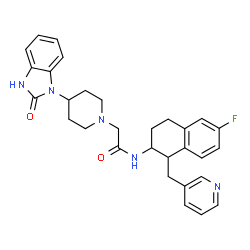 ChemSpider 2D Image | N-[6-Fluoro-1-(3-pyridinylmethyl)-1,2,3,4-tetrahydro-2-naphthalenyl]-2-[4-(2-oxo-2,3-dihydro-1H-benzimidazol-1-yl)-1-piperidinyl]acetamide | C30H32FN5O2
