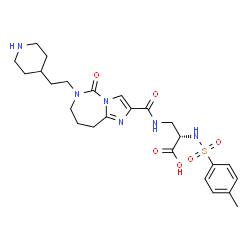ChemSpider 2D Image | N-[(4-Methylphenyl)sulfonyl]-3-[({5-oxo-6-[2-(4-piperidinyl)ethyl]-6,7,8,9-tetrahydro-5H-imidazo[1,2-c][1,3]diazepin-2-yl}carbonyl)amino]-L-alanine | C25H34N6O6S
