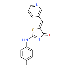 ChemSpider 2D Image | (5Z)-2-[(4-Fluorophenyl)amino]-5-(3-pyridinylmethylene)-1,3-thiazol-4(5H)-one | C15H10FN3OS