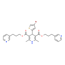 ChemSpider 2D Image | Bis[3-(3-pyridinyl)propyl] 4-(4-bromo-2-thienyl)-2,6-dimethyl-1,4-dihydro-3,5-pyridinedicarboxylate | C29H30BrN3O4S