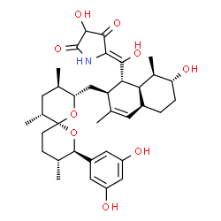 ChemSpider 2D Image | (5E)-5-{[(1R,2S,4aR,7R,8R,8aR)-2-{[(2S,3R,5R,6R,8R,9R)-8-(3,5-Dihydroxyphenyl)-3,5,9-trimethyl-1,7-dioxaspiro[5.5]undec-2-yl]methyl}-7-hydroxy-3,8-dimethyl-1,2,4a,5,6,7,8,8a-octahydro-1-naphthalenyl](
hydroxy)methylene}-3-hydroxy-2,4-pyrrolidinedione | C36H49NO9