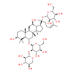 ChemSpider 2D Image | (3beta,6alpha,12beta,20R)-20-(beta-D-Glucopyranosyloxy)-3,12-dihydroxydammar-24-en-6-yl 2-O-beta-D-xylopyranosyl-alpha-D-glucopyranoside | C47H80O18