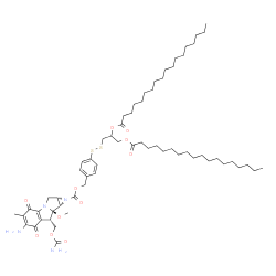 ChemSpider 2D Image | 4-{[2,3-Bis(stearoyloxy)propyl]disulfanyl}benzyl (1aS,8S,8aR,8bS)-6-amino-8-[(carbamoyloxy)methyl]-8a-methoxy-5-methyl-4,7-dioxo-1a,4,7,8,8a,8b-hexahydroazireno[2',3':3,4]pyrrolo[1,2-a]indole-1(2H)-ca
rboxylate | C62H98N4O11S2