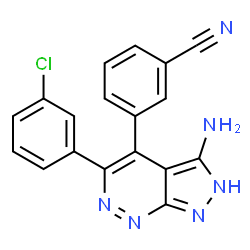 ChemSpider 2D Image | 3-[3-Amino-5-(3-chlorophenyl)-2H-pyrazolo[3,4-c]pyridazin-4-yl]benzonitrile | C18H11ClN6