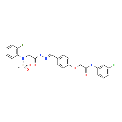 ChemSpider 2D Image | N-(3-Chlorophenyl)-2-{4-[(E)-({[(2-fluorophenyl)(methylsulfonyl)amino]acetyl}hydrazono)methyl]phenoxy}acetamide (non-preferred name) | C24H22ClFN4O5S