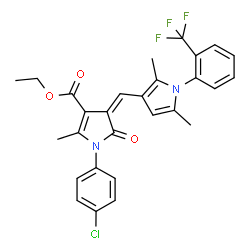 ChemSpider 2D Image | Ethyl (4Z)-1-(4-chlorophenyl)-4-({2,5-dimethyl-1-[2-(trifluoromethyl)phenyl]-1H-pyrrol-3-yl}methylene)-2-methyl-5-oxo-4,5-dihydro-1H-pyrrole-3-carboxylate | C28H24ClF3N2O3