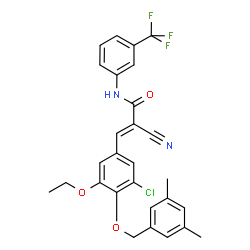 ChemSpider 2D Image | (2E)-3-{3-Chloro-4-[(3,5-dimethylbenzyl)oxy]-5-ethoxyphenyl}-2-cyano-N-[3-(trifluoromethyl)phenyl]acrylamide | C28H24ClF3N2O3