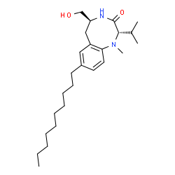 ChemSpider 2D Image | (2S,5S)-8-Decyl-5-(hydroxymethyl)-2-isopropyl-1-methyl-1,4,5,6-tetrahydro-1,4-benzodiazocin-3(2H)-one | C25H42N2O2