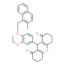 ChemSpider 2D Image | 9-{3-Ethoxy-4-[(2-methyl-1-naphthyl)methoxy]phenyl}-3,4,5,6,7,9-hexahydro-1H-xanthene-1,8(2H)-dione | C33H32O5
