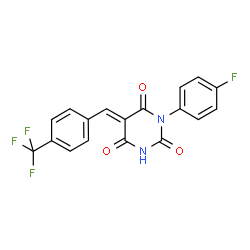ChemSpider 2D Image | (5E)-1-(4-Fluorophenyl)-5-[4-(trifluoromethyl)benzylidene]-2,4,6(1H,3H,5H)-pyrimidinetrione | C18H10F4N2O3