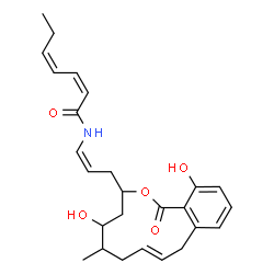 ChemSpider 2D Image | (2Z,4Z)-N-{(1Z)-3-[(8E)-5,14-Dihydroxy-6-methyl-1-oxo-3,4,5,6,7,10-hexahydro-1H-2-benzoxacyclododecin-3-yl]-1-propen-1-yl}-2,4-heptadienamide | C26H33NO5