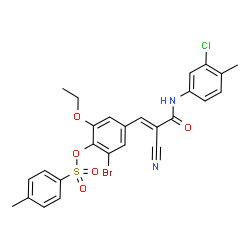 ChemSpider 2D Image | 2-Bromo-4-{(1E)-3-[(3-chloro-4-methylphenyl)amino]-2-cyano-3-oxo-1-propen-1-yl}-6-ethoxyphenyl 4-methylbenzenesulfonate | C26H22BrClN2O5S