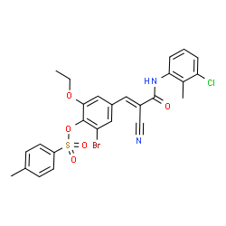 ChemSpider 2D Image | 2-Bromo-4-{(1E)-3-[(3-chloro-2-methylphenyl)amino]-2-cyano-3-oxo-1-propen-1-yl}-6-ethoxyphenyl 4-methylbenzenesulfonate | C26H22BrClN2O5S