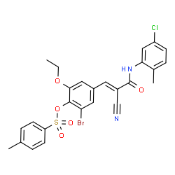 ChemSpider 2D Image | 2-Bromo-4-{(1E)-3-[(5-chloro-2-methylphenyl)amino]-2-cyano-3-oxo-1-propen-1-yl}-6-ethoxyphenyl 4-methylbenzenesulfonate | C26H22BrClN2O5S