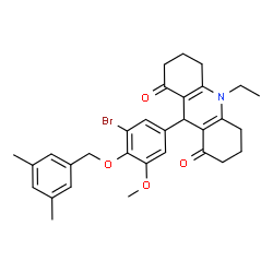 ChemSpider 2D Image | 9-{3-Bromo-4-[(3,5-dimethylbenzyl)oxy]-5-methoxyphenyl}-10-ethyl-3,4,6,7,9,10-hexahydro-1,8(2H,5H)-acridinedione | C31H34BrNO4