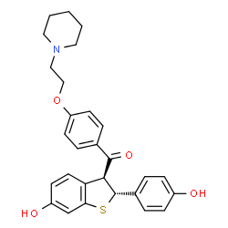 ChemSpider 2D Image | [(2R,3S)-6-Hydroxy-2-(4-hydroxyphenyl)-2,3-dihydro-1-benzothiophen-3-yl]{4-[2-(1-piperidinyl)ethoxy]phenyl}methanone | C28H29NO4S