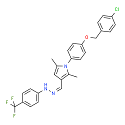 ChemSpider 2D Image | 1-{4-[(4-Chlorobenzyl)oxy]phenyl}-2,5-dimethyl-3-[(Z)-{[4-(trifluoromethyl)phenyl]hydrazono}methyl]-1H-pyrrole | C27H23ClF3N3O