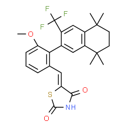 ChemSpider 2D Image | (5Z)-5-{3-Methoxy-2-[5,5,8,8-tetramethyl-3-(trifluoromethyl)-5,6,7,8-tetrahydro-2-naphthalenyl]benzylidene}-1,3-thiazolidine-2,4-dione | C26H26F3NO3S