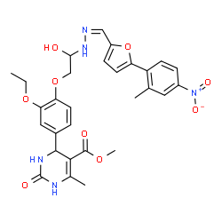 ChemSpider 2D Image | Methyl 4-(3-ethoxy-4-{2-hydroxy-2-[(2Z)-2-{[5-(2-methyl-4-nitrophenyl)-2-furyl]methylene}hydrazino]ethoxy}phenyl)-6-methyl-2-oxo-1,2,3,4-tetrahydro-5-pyrimidinecarboxylate | C29H31N5O9