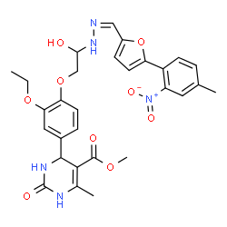 ChemSpider 2D Image | Methyl 4-(3-ethoxy-4-{2-hydroxy-2-[(2Z)-2-{[5-(4-methyl-2-nitrophenyl)-2-furyl]methylene}hydrazino]ethoxy}phenyl)-6-methyl-2-oxo-1,2,3,4-tetrahydro-5-pyrimidinecarboxylate | C29H31N5O9