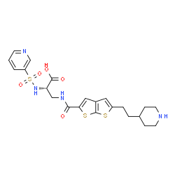 ChemSpider 2D Image | 3-[({5-[2-(4-Piperidinyl)ethyl]thieno[2,3-b]thiophen-2-yl}carbonyl)amino]-N-(3-pyridinylsulfonyl)-L-alanine | C22H26N4O5S3