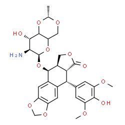 ChemSpider 2D Image | (5S,5aR,8aR,9R)-9-(4-Hydroxy-3,5-dimethoxyphenyl)-8-oxo-5,5a,6,8,8a,9-hexahydrofuro[3',4':6,7]naphtho[2,3-d][1,3]dioxol-5-yl 2-amino-2-deoxy-4,6-O-[(1R)-ethylidene]-beta-D-threo-hexopyranoside | C29H33NO12