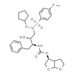 ChemSpider 2D Image | (3S)-Hexahydrofuro[2,3-b]furan-3-yl [(2S,3R)-4-{(cyclopentyloxy)[(4-methoxyphenyl)sulfonyl]amino}-3-hydroxy-1-phenyl-2-butanyl]carbamate | C29H38N2O9S