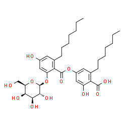 ChemSpider 2D Image | 4-{[2-(beta-D-Galactopyranosyloxy)-6-heptyl-4-hydroxybenzoyl]oxy}-2-heptyl-6-hydroxybenzoic acid | C34H48O12