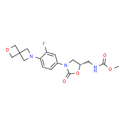 ChemSpider 2D Image | Methyl ({(5S)-3-[3-fluoro-4-(2-oxa-6-azaspiro[3.3]hept-6-yl)phenyl]-2-oxo-1,3-oxazolidin-5-yl}methyl)carbamate | C17H20FN3O5