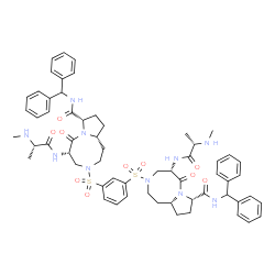ChemSpider 2D Image | (5S,8S,10aR,5'S,8'S,10a'R)-3,3'-(1,3-Phenylenedisulfonyl)bis[N-(diphenylmethyl)-5-{[(2S)-2-(methylamino)propanoyl]amino}-6-oxodecahydropyrrolo[1,2-a][1,5]diazocine-8-carboxamide] (non-preferred name) | C60H72N10O10S2
