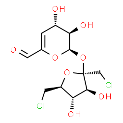 ChemSpider 2D Image | 1,6-Dichloro-1,6-dideoxy-beta-D-fructofuranosyl (6R)-3-deoxy-L-threo-hex-2-enodialdo-6,2-pyranoside | C12H16Cl2O8
