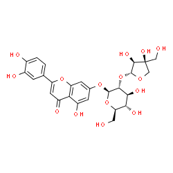 ChemSpider 2D Image | 2-(3,4-Dihydroxyphenyl)-5-hydroxy-4-oxo-4H-chromen-7-yl 2-O-[(2R,3S,4S)-3,4-dihydroxy-4-(hydroxymethyl)tetrahydro-2-furanyl]-beta-D-glucopyranoside | C26H28O15