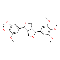 ChemSpider 2D Image | 4-Methoxy-6-[(1S,3aR,4S,6aS)-4-(3,4,5-trimethoxyphenyl)tetrahydro-1H,3H-furo[3,4-c]furan-1-yl]-1,3-benzodioxole | C23H26O8