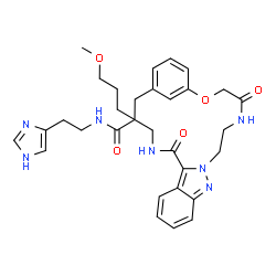 ChemSpider 2D Image | N-[2-(1H-Imidazol-4-yl)ethyl]-3-(3-methoxypropyl)-6,19-dioxo-21-oxa-5,14,15,18-tetraazatetracyclo[20.3.1.0~7,15~.0~8,13~]hexacosa-1(26),7,9,11,13,22,24-heptaene-3-carboxamide | C31H37N7O5