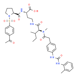 ChemSpider 2D Image | (2S)-2-({1-[(4-Acetylphenyl)sulfonyl]-L-prolyl}amino)-4-({N-methyl-N-[(4-{[(2-methylphenyl)carbamoyl]amino}phenyl)acetyl]-L-isoleucyl}amino)butanoic acid | C40H50N6O9S