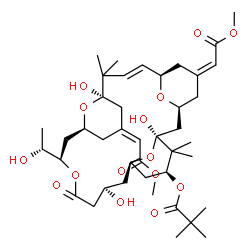 ChemSpider 2D Image | (1S,3S,5Z,7R,11R,13E,15S,17R,21R,23R,25S)-1,11,21-Trihydroxy-17-[(1R)-1-hydroxyethyl]-5,13-bis(2-methoxy-2-oxoethylidene)-10,10,26,26-tetramethyl-19-oxo-18,27,28,29-tetraoxatetracyclo[21.3.1.1~3,7~.1~
11,15~]nonacos-8-en-25-yl 2,2-dimethylpropanoate | C42H64O15