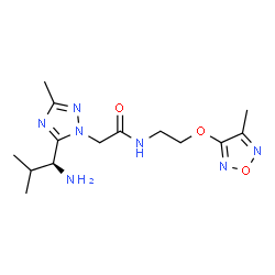 ChemSpider 2D Image | 2-{5-[(1S)-1-Amino-2-methylpropyl]-3-methyl-1H-1,2,4-triazol-1-yl}-N-{2-[(4-methyl-1,2,5-oxadiazol-3-yl)oxy]ethyl}acetamide | C14H23N7O3