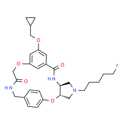 ChemSpider 2D Image | (3S,7S)-12-(Cyclopropylmethoxy)-5-(5-fluoropentyl)-2,15-dioxa-5,8,18-triazatetracyclo[18.2.2.1~10,14~.0~3,7~]pentacosa-1(22),10(25),11,13,20,23-hexaene-9,17-dione | C29H36FN3O5