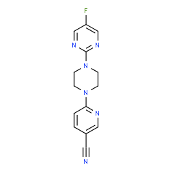 ChemSpider 2D Image | 6-[4-(5-Fluoro-2-pyrimidinyl)-1-piperazinyl]nicotinonitrile | C14H13FN6