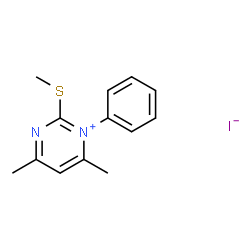 ChemSpider 2D Image | 4,6-Dimethyl-2-(methylsulfanyl)-1-phenylpyrimidin-1-ium iodide | C13H15IN2S